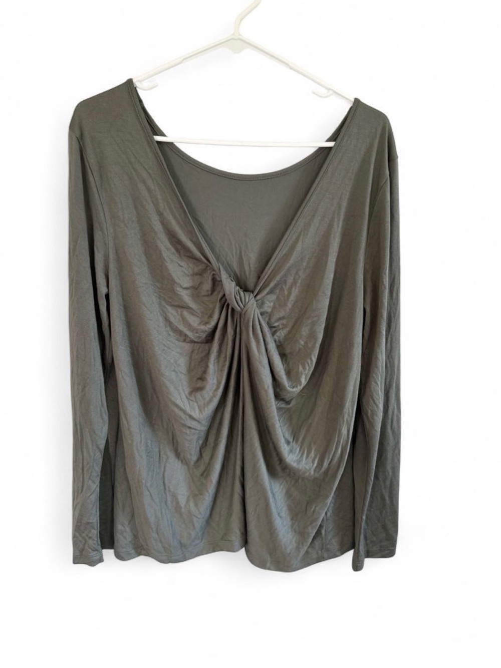 Athleta Olive Green Knot-Front Long Sleeve Top